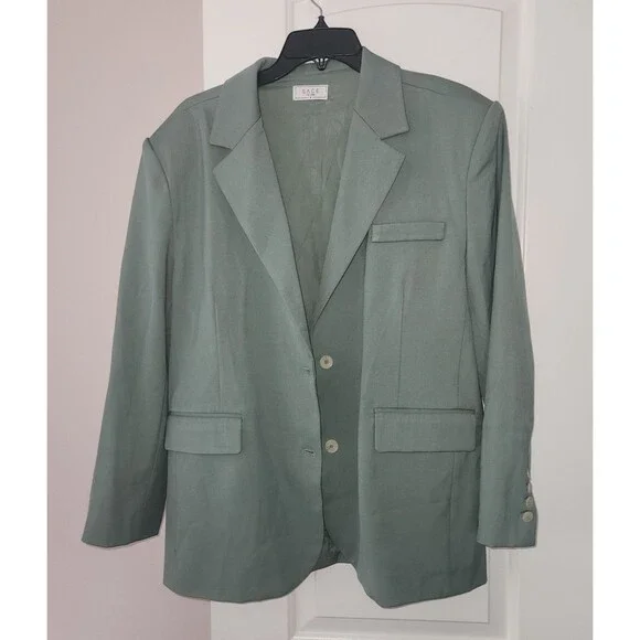 Womens Oversized Blazer Sage The Label Green Boyfriend Fit Jacket NWOT Small - Picture 2 of 5